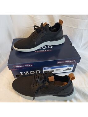 IZOD Bannister Memory Foam Men's Lace Up Black Sneakers, Size 9, NIB